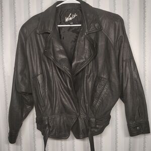 RARE Winlit Black Leather Bomber Jacket
